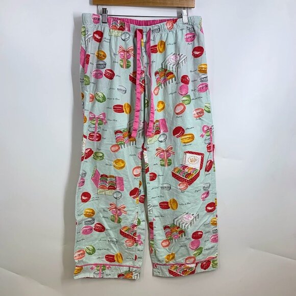 Nick & Nora Women's Macaron Drawstring 100% Cotton Straight Pajamas Bottom SZ L - Picture 1 of 12